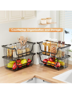 Cestas de Alambre Apilables XILIDIA 4 Pcs 37x18x13 cm Negro 2