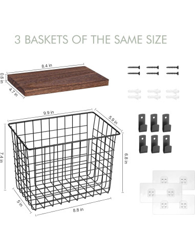 Cestas Colgantes de Pared 3 Pack C C Fashion - Estantes de Alambre con Ganchos