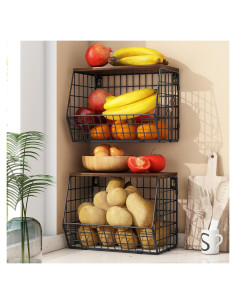 Cesta de Almacenamiento Mefirt 2pcs con Tapa de Madera 30x20 cm