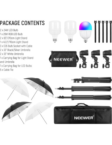 Kit de Iluminación Fotográfica NEEWER 400W con LED y Paraguas