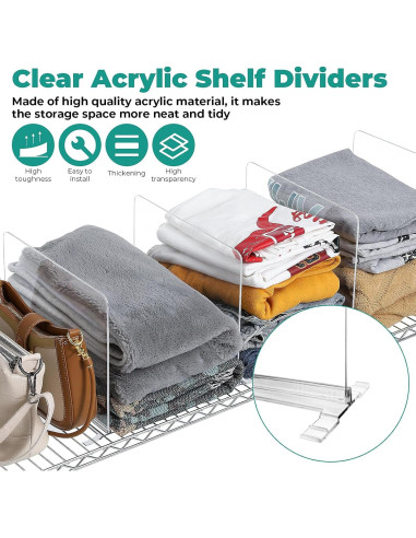 Organizador de Closet Acrílico Ourhom 6pcs Divisores Estante