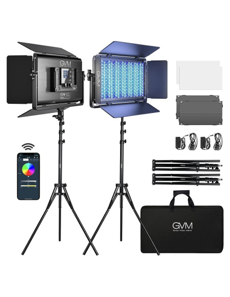 Kit de Iluminación LED RGB GVM 1500D 75W con Control Bluetooth