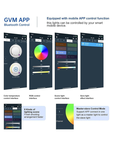 Kit de Iluminación LED RGB GVM 1500D 75W con Control Bluetooth