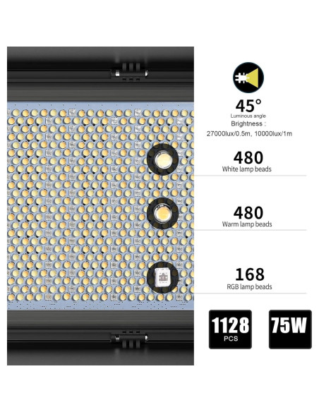 Kit de Iluminación LED RGB GVM 1500D 75W con Control Bluetooth