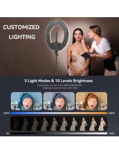 Kit de Luz de Anillo LED 18" JJ JIANJIN 55W Regulable CRI95 2