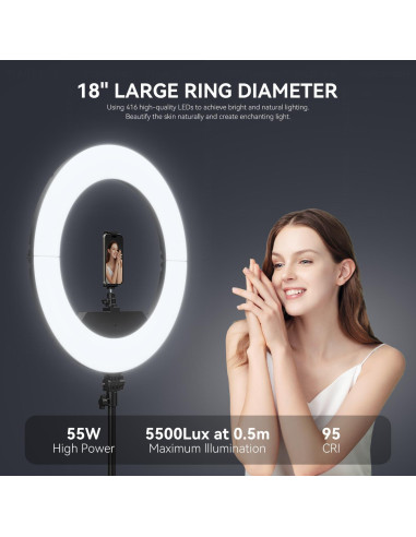 Kit de Luz de Anillo LED 18" JJ JIANJIN 55W Regulable CRI95