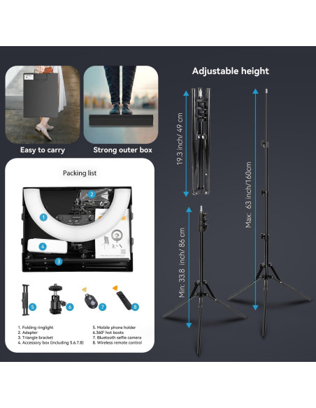 Kit de Luz de Anillo LED 18" JJ JIANJIN 55W Regulable CRI95