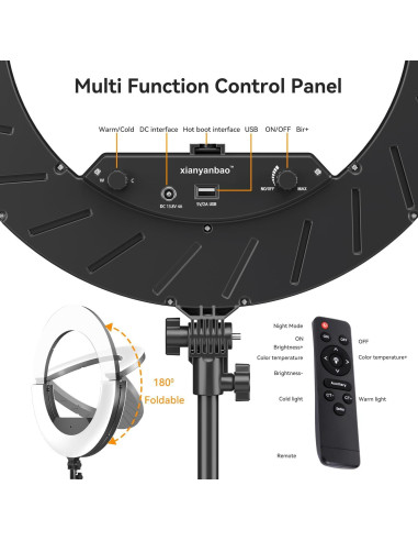 Kit de Luz de Anillo LED 18" JJ JIANJIN 55W Regulable CRI95