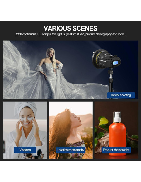 Luz Continua LED WellMaking 40W CRI97+ Pantalla LCD 5600K