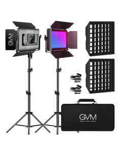 Kit de Iluminación LED RGB GVM 60W con Softbox y Soportes