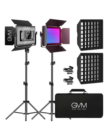Kit de Iluminación LED RGB GVM 60W con Softbox y Soportes