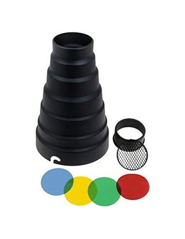 Snoot Fotodiox para Flash Elinchrom con Rejilla y 5 Filtros