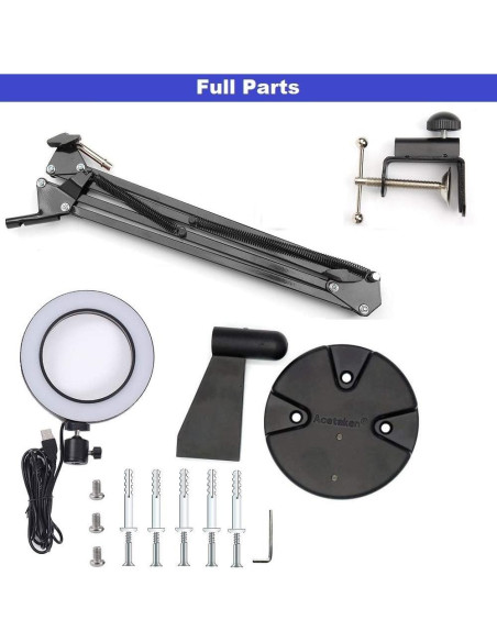 Luz de Anillo USB Acetaken 15cm con Soporte y Brazo Ajustable