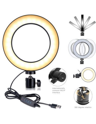 Luz de Anillo USB Acetaken 15cm con Soporte y Brazo Ajustable