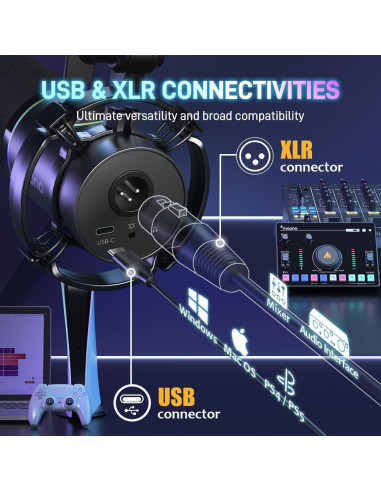 Micrófono Dinámico MAONO PD200X USB/XLR con RGB y Brazo