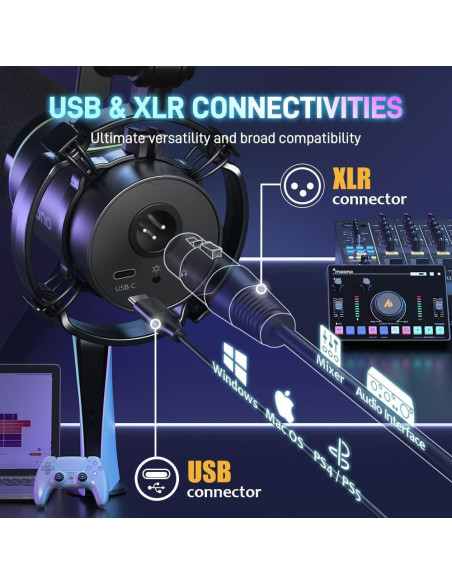 Micrófono Dinámico MAONO PD200X USB/XLR con RGB y Brazo