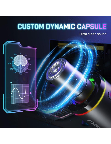 Micrófono Dinámico MAONO PD200X USB/XLR con RGB y Brazo