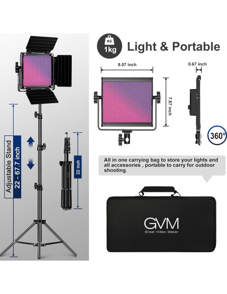 Kit de Iluminación GVM 850D RGB LED 40W con Softbox y Control APP