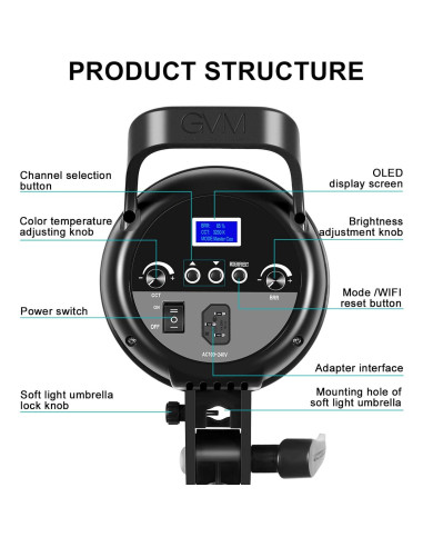Luz de Video LED Bi-Color GVM G100W 3200K-5600K 6.4kg