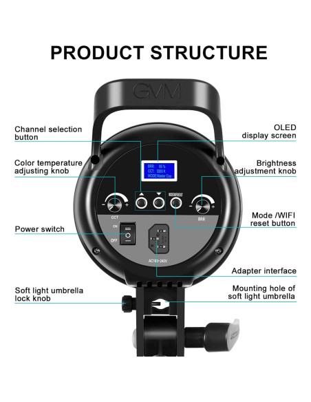 Luz de Video LED Bi-Color GVM G100W 3200K-5600K 6.4kg