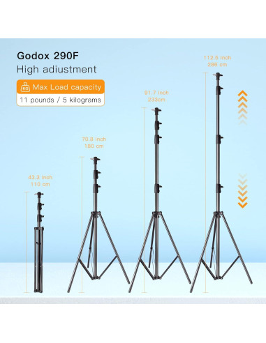 Soporte de trípode Godox 290F de aluminio 286CM para fotografía
