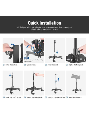 Soporte de Luz Ajustable NEEWER 2.4ft con Ruedas 10kg