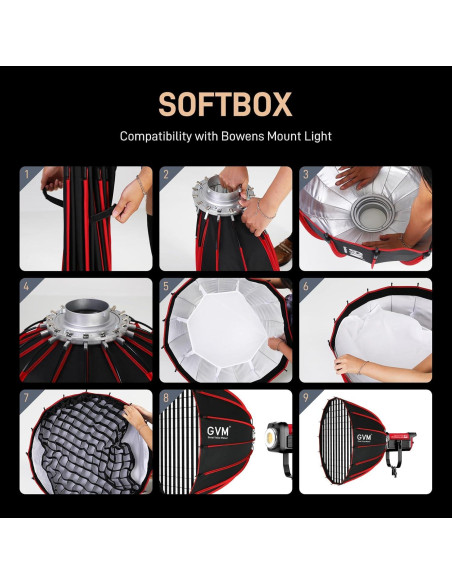 Softbox Parabólico GVM YG90SP 90cm Plegable con Difusores