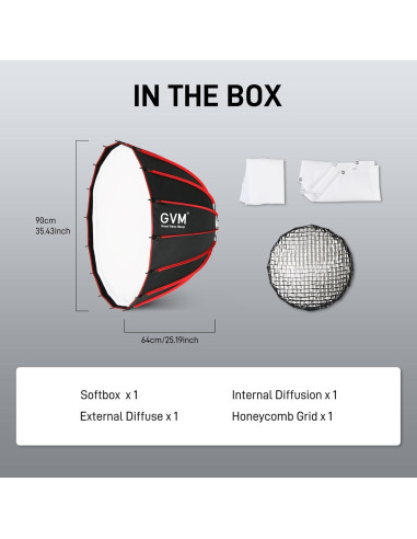 Softbox Parabólico GVM YG90SP 90cm Plegable con Difusores