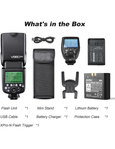 Flash Godox V860II-N TTL con disparador XPro-N para Nikon