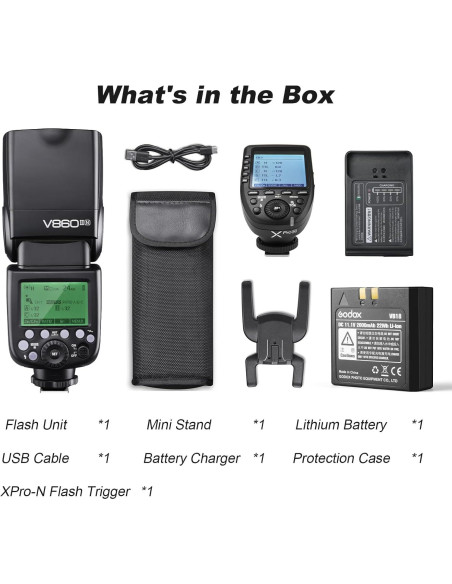 Flash Godox V860II-N TTL con disparador XPro-N para Nikon