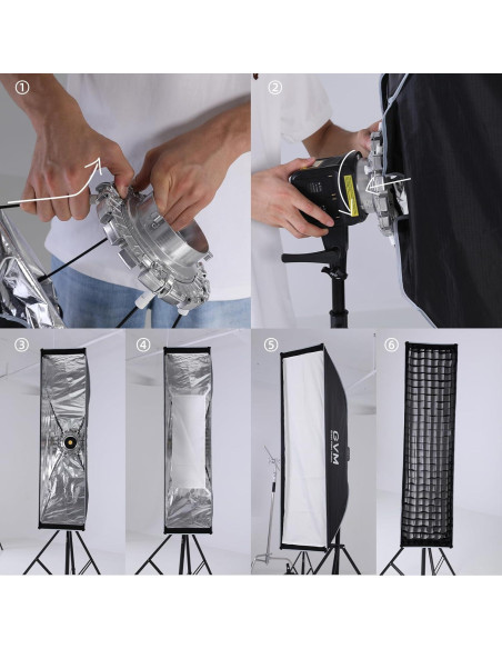 Softbox GVM 30x120 cm Bowens para Luz de Video