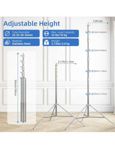 Soporte de Luz de Fotografía Gltire 4m Acero Inoxidable Ajustable