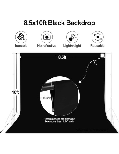 Fondo de Fotografía Negro EMART 2.59x3.05m para Estudio