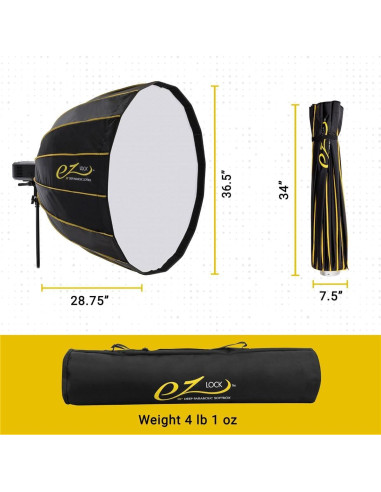 Softbox Parabólico Profundo Glow EZ Lock 38" con Difusores