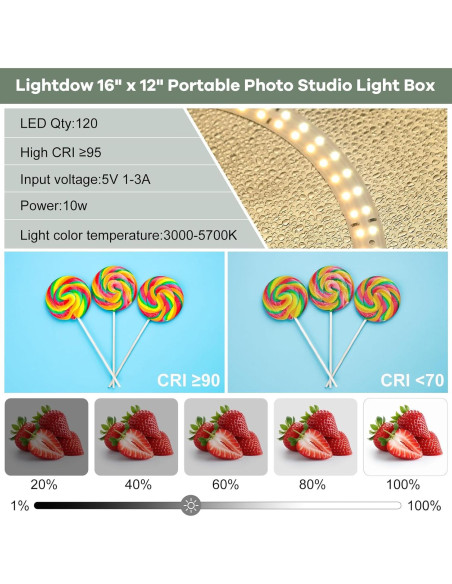 Caja de Luz de Estudio Fotográfico Lightdow 40x30cm LED 120 luces