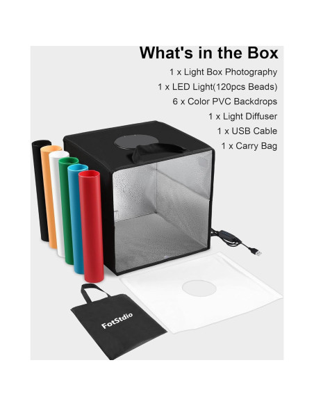 Kit de Estudio Fotográfico Portátil 30x30cm PULUZ con 120 LEDs