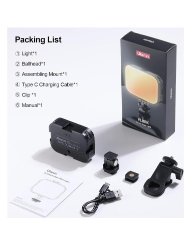 Luz de Selfie LED ULANZI VL100X 2000mAh 2500-6500K