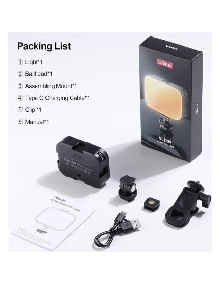 Luz de Selfie LED ULANZI VL100X 2000mAh 2500-6500K