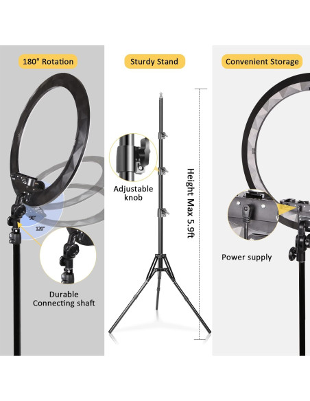 Anillo de Luz LED 19" con Trípode 2.5m y 3 Soportes para Teléfono