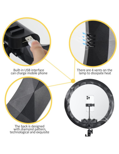 Anillo de Luz LED 19" con Trípode 2.5m y 3 Soportes para Teléfono