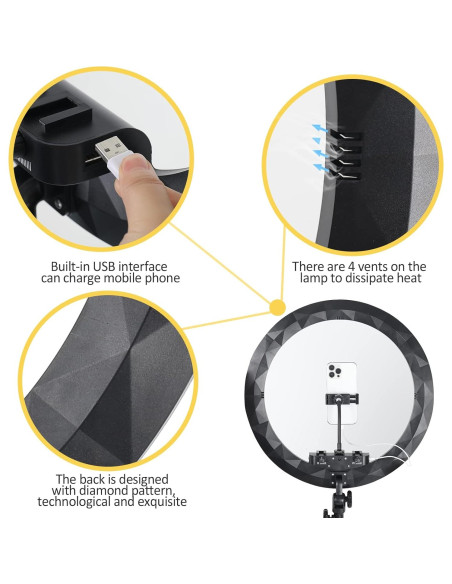 Anillo de Luz LED 19" con Trípode 2.5m y 3 Soportes para Teléfono