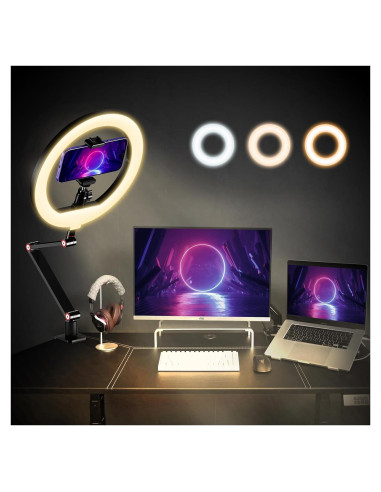 Luz de Anillo APEXEL 10" LED Regulable con Soporte y C-Clamp