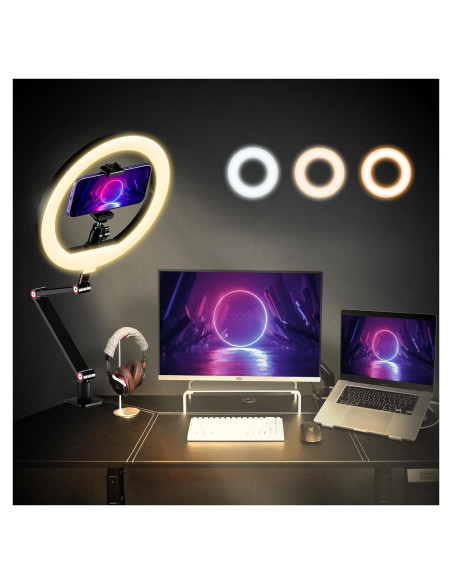 Luz de Anillo APEXEL 10" LED Regulable con Soporte y C-Clamp