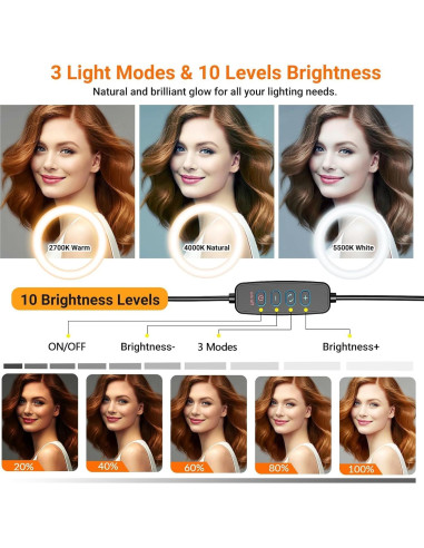 Luz de Anillo APEXEL 10" LED Regulable con Soporte y C-Clamp