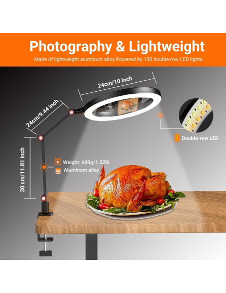 Luz de Anillo APEXEL 10" LED Regulable con Soporte y C-Clamp