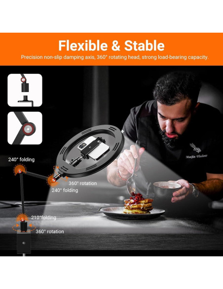 Luz de Anillo APEXEL 10" LED Regulable con Soporte y C-Clamp