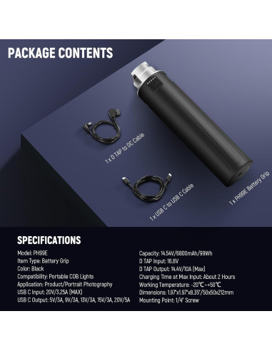 Empuñadura de Batería NEEWER PH99E 6800mAh para Luces COB