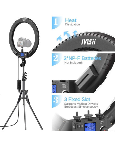 Anillo de luz LED 48 cm IVISII con control remoto y filtros