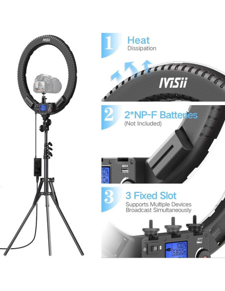 Anillo de luz LED 48 cm IVISII con control remoto y filtros