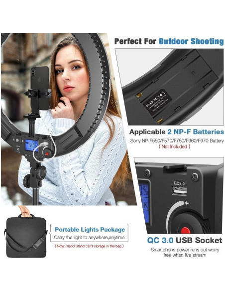 Anillo de luz LED 48 cm IVISII con control remoto y filtros